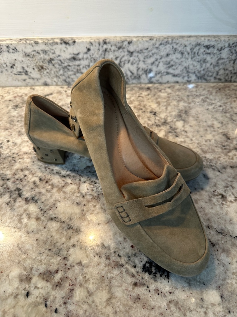Women’s Ugg Suede Block Heel Loafers in Tan
